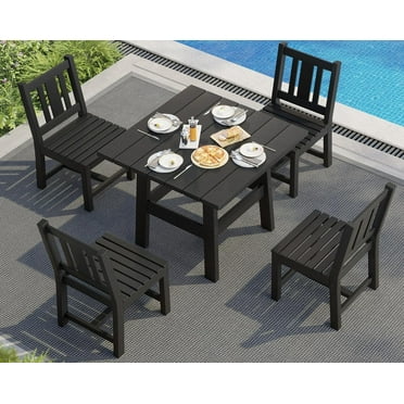 LUXOAK 5-Piece Outdoor Dining Set, HDPE Table & 4 Chairs, Patio Furniture, Black