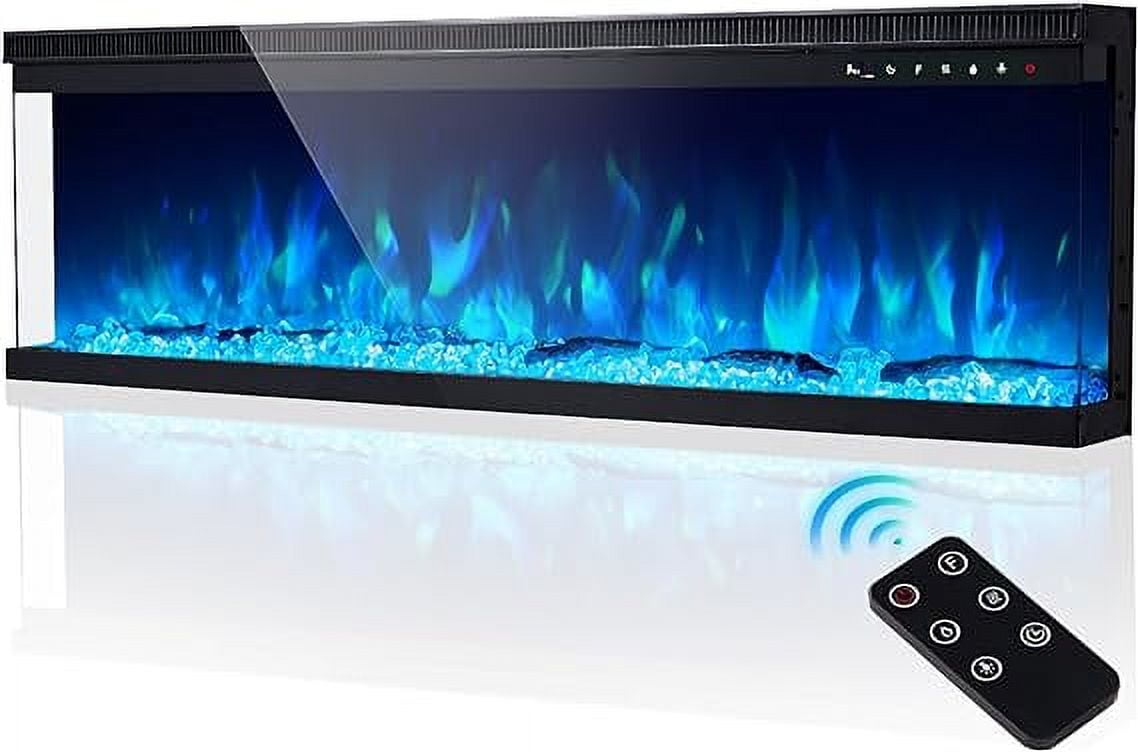 LUXOAK 50" 3 Sided Electric Fireplace of Tempered Glass Panels & Log