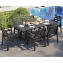 LUXOAK 7 Piece HDPE Outdoor Dining Set, 71" Table with 6 Chairs, Patio Furniture, Black