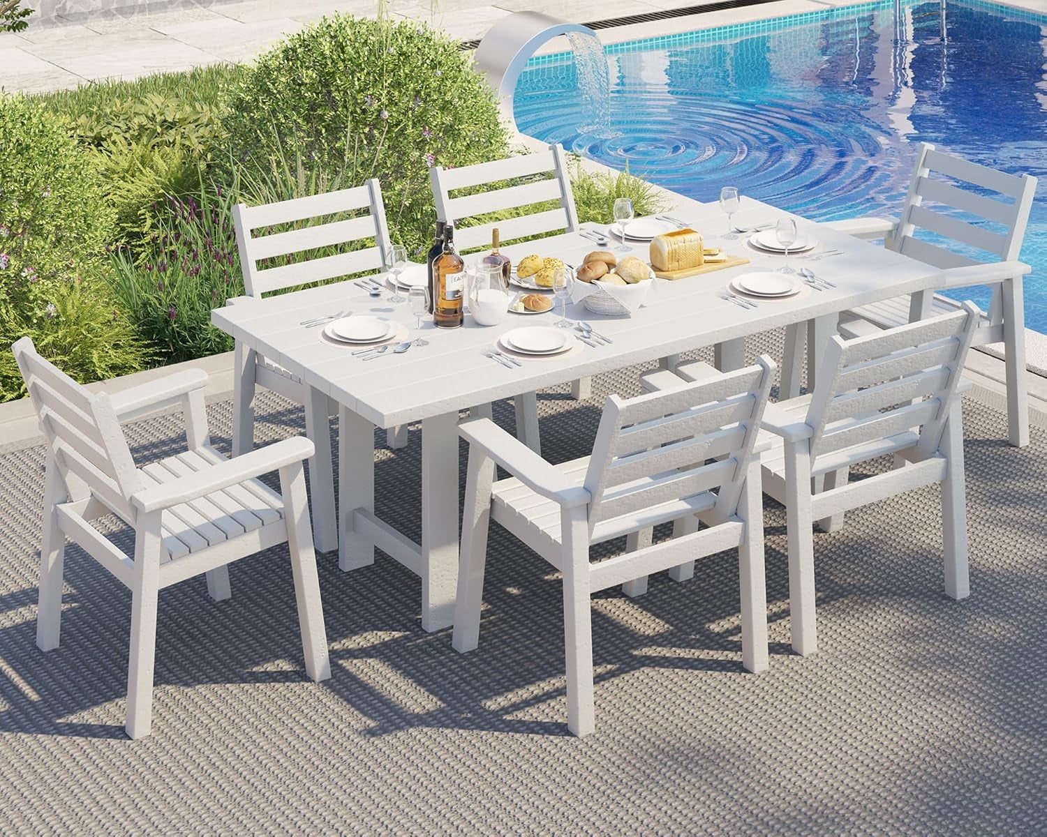 LUXOAK 7-Piece HDPE Outdoor Dining Set, 71" Table with 6 Chairs, Patio
