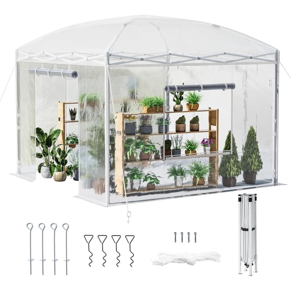 LUXOAK 9.7x9.7×8.5 ft Upgraded Pop-up Greenhouses for Outdoors Indoor with Adjustable Reinforced Frame, Portable Walk in Greenhouse with Door, White