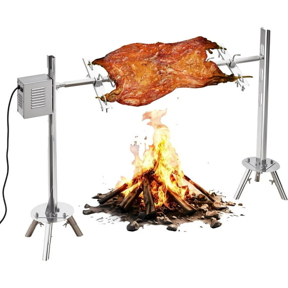 LUXOAK Electric BBQ Rotisserie Grill Kit, 46" 132 Lbs Capacity, 45W Motor, Height-Adjustable Stainless Steel Pig Roaster with Triangular Stability Support Stand for Pig Lamb