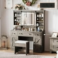 LUXOAK Farmhouse Makeup Vanity Desk with Sliding Mirror & Lights, 47