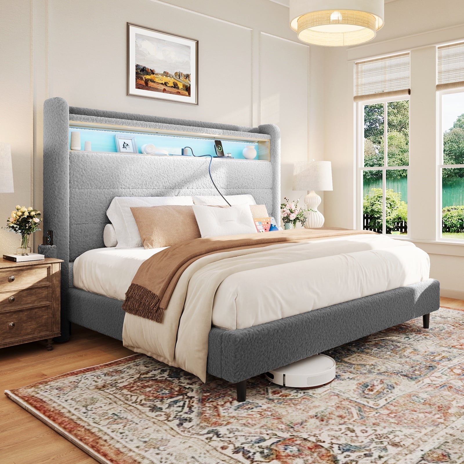 LUXOAK Full Size Bed Frame with RGB LED Lights and Charging Station ...