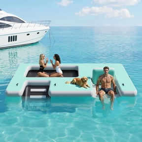 LUXOAK Inflatable Floating Dock, Non-Slip 6/7/8/10/12 ft Air Dock Platform loating Island Raft with Rope Ladder for Pool Lake Beach Ocean