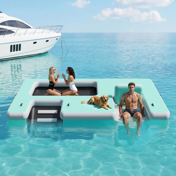 LUXOAK Inflatable Floating Dock, Non-Slip 6/7/8/10/12 FT Air Dock Platform loating Island Raft with Rope Ladder for Pool Lake Beach Ocean