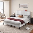 thumbnail image 1 of LUXOAK King Size Bed Frame, Noise Free Upholstered Bed with Wood Support, White, 1 of 8