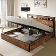 thumbnail image 1 of LUXOAK King Size Bed Frame with Lift up Storage Platform and Charging Station, Rustic Brown, 1 of 8