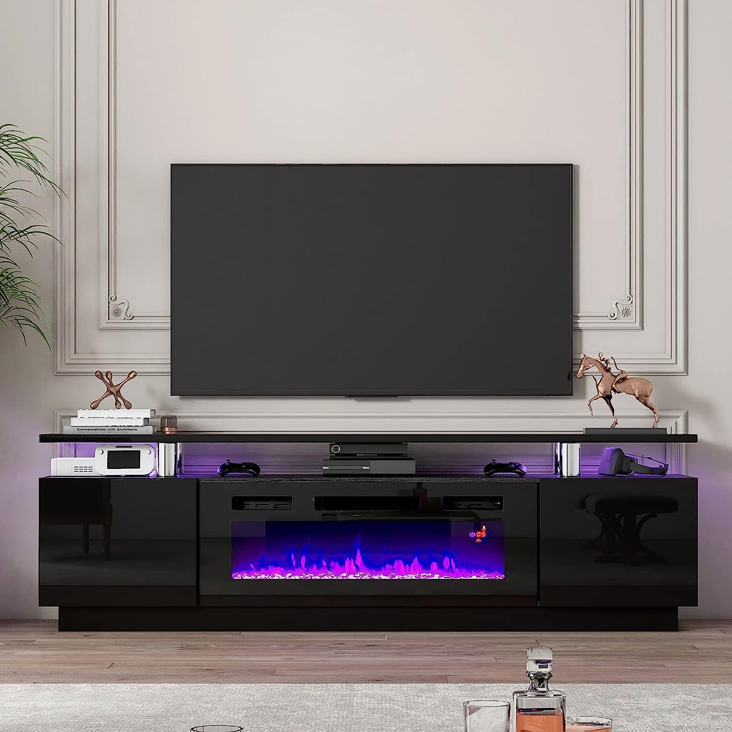 LUXOAK Modern Fireplace TV Stand with 36" Electric Fireplace, High