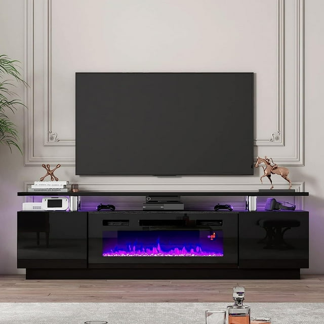 LUXOAK Modern Fireplace TV Stand with 36" Electric Fireplace, High
