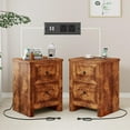 thumbnail image 1 of LUXOAK Nightstand Set of 2 with Charging Station, Farmhouse Wood Bedside Table, Rustic Brown, 1 of 9