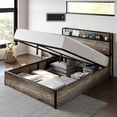 thumbnail image 1 of LUXOAK Queen Size Bed Frame with Lift up Storage Platform and Charging Station, Rustic Grey, 1 of 8