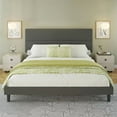 thumbnail image 1 of LUXOAK Queen Size Upholstered Bed Frame with 47.3" High Adjustable Headboard & Wooden Slats, Grey, 1 of 6
