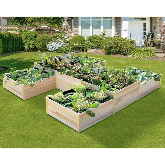 LUXOAK Raised Garden Planter - 12x12x2 ft H-Shaped Wooden Garden Bed, 180 cu. ft Capacity, Wooden Planter Box with Double Layer Design for Outdoor Patio & Garden