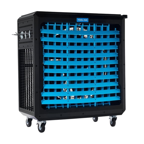 LUXOAK 30 in Industrial Fan Cart, Portable Industrial Fan with Wheels, with Tool Cart & Utility Storage, Workshop Tool with Charging Outlet