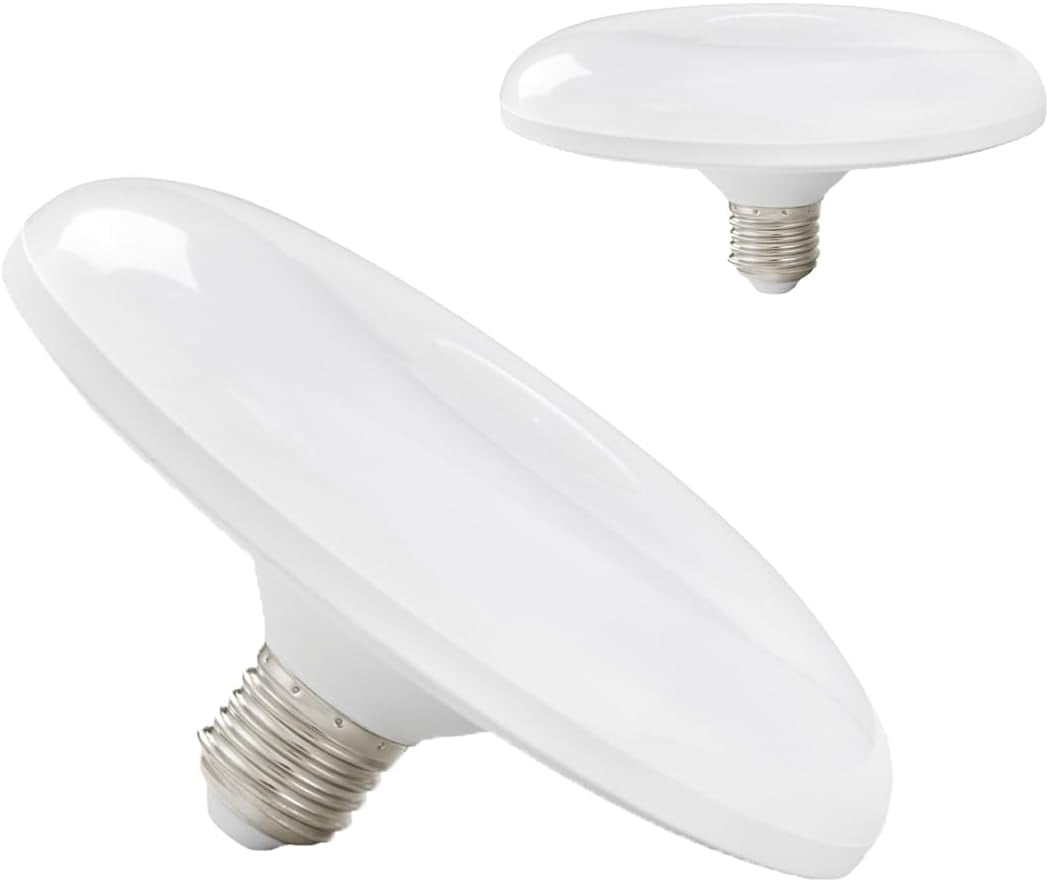 LUXON 15W UFO Radar Motion Sensor Ceiling Light Bulbs,5.9 Inch Dusk to Dawn LED Bulb (100W Equ.),Indoor Outdoor Auto On/Off E26 Base Soft White for Front Door,Porch,Garage,Security,Pack of 2.
