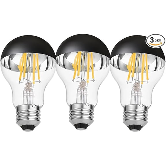 LUXON Half Chrome Light Bulbs,Dimmable,LED Edison Bulbs,Black Dipped Anti Glare Bulb,Mirror 6W (60W Equivalent) A19/A60 Decorative Light Bulb,E26 Base Warm White 2700K,for Vanity Pack of 3