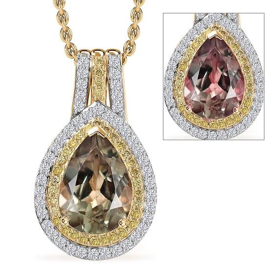 AAA Turkizite Natural Yellow and White Diamond 2.75 ctw Double Halo Pendant Necklace in 10K Yellow Gold 20 Inches Christmas Gifts