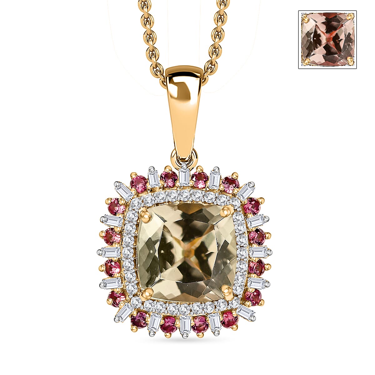 AAA Turkizite Padparadscha Sapphire and I2 Diamond 3.10 ctcw Sunshine Pendant Necklace 20 Inches in 10K Yellow Gold Christmas Gifts