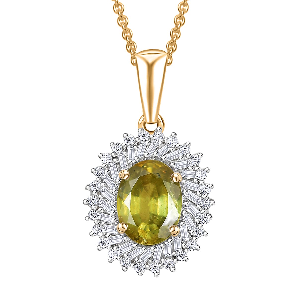 Sava Sphene I2 Diamond 1.70 ctw Pendant Necklace in 10K Yellow Gold 20"
