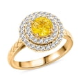 thumbnail image 1 of LUXOROAAA Yellow Sapphire White Diamond Round 14K Yellow Gold Halo Ring for Women Jewelry Size 7 Ct 1.31 G-H Color I3 Clarity Birthday Gifts, 1 of 7
