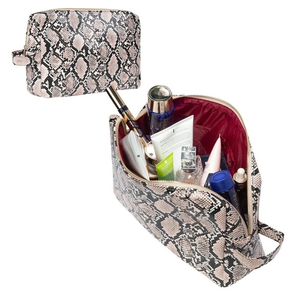 LUXOURIA Travel Checkered Makeup Bag Designer Leather Cosmetics Bag Organizer