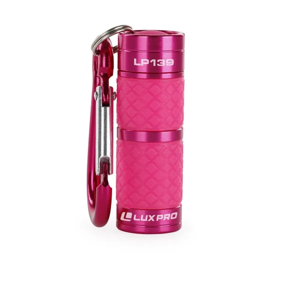 LuxPro LP139 Glow-in-the-Dark LED Keychain Flashlight, 25 Lumens, Aluminum, Carabiner Clip, IPX4