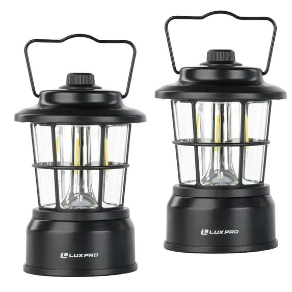 LUXPRO LP1535 265 Lumen Retro LED Lantern - Battery-Powered Emergency Lantern - LED Lamp for Power Outages, Emergency Kit, or Survival Pack - Black - 2-Pack