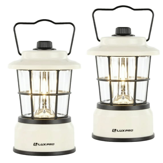 LUXPRO LP1535 265 Lumen Retro LED Lantern - Battery-Powered Emergency Lantern - LED Lamp for Power Outages, Emergency Kit, or Survival Pack - Beige - 2-Pack