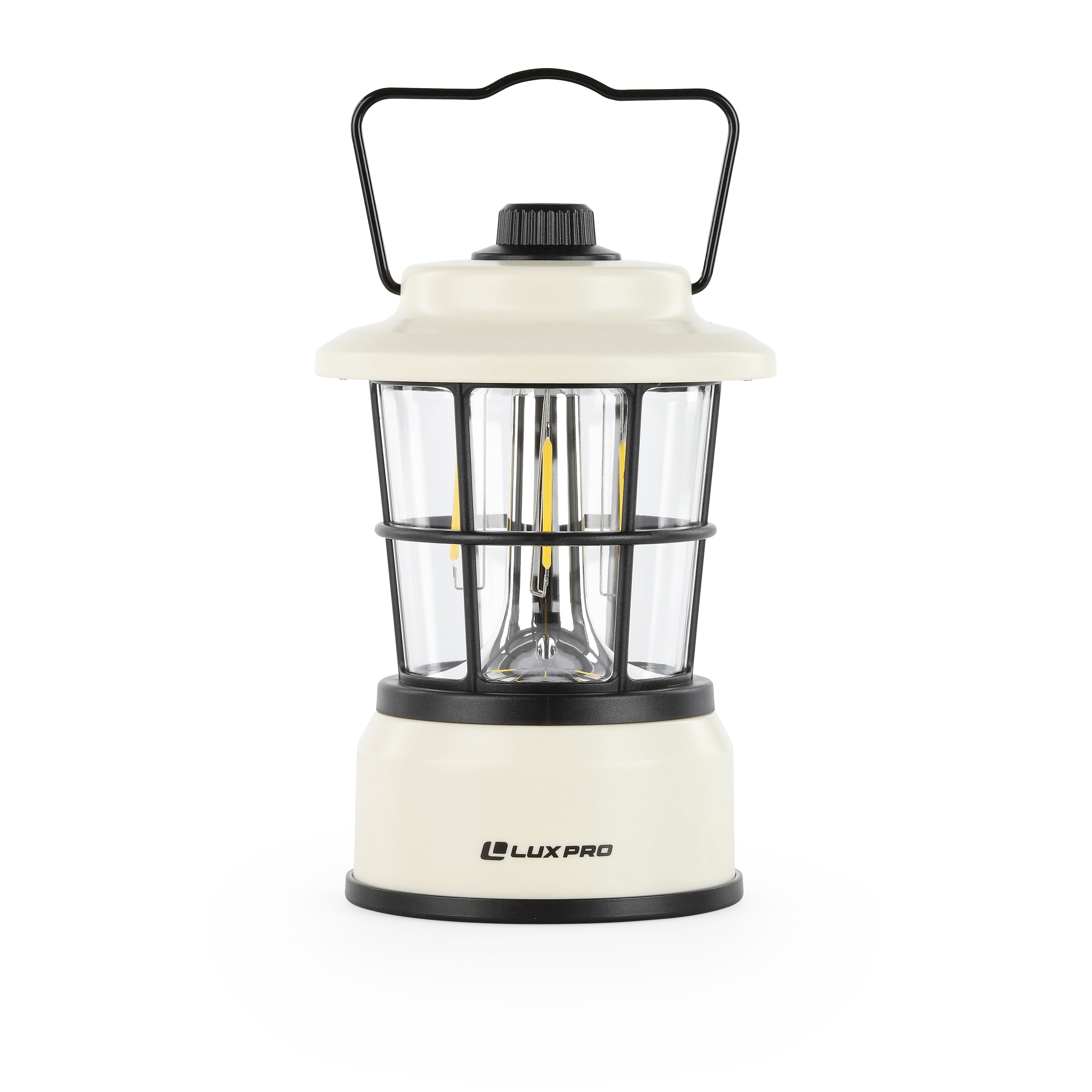 Beige Retro LED Lantern with Metal Hook, Battery-Powered