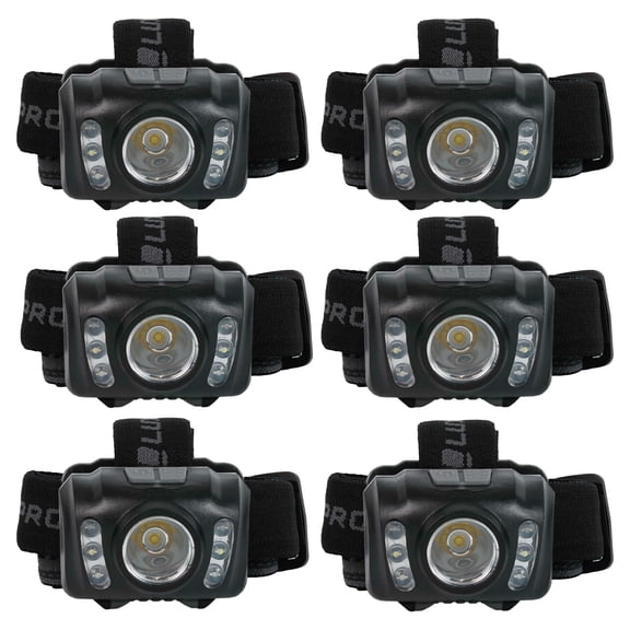 LUXPRO LP345V2 LED Headlamp - Bright 300 Lumen Head Lamp for Outdoors, Camping & Hiking - 6 Light Modes White, Green & Red Light - IPX4 Waterproof - Adjustable Headband - Batteries Included - 6 Pack