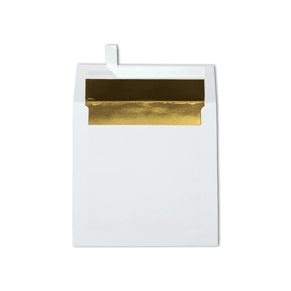LUXPaper 6 1/2 x 6 1/2 Foil Lined Square Envelopes w/Peel & Press, White w/Gold LUX Lining, 500/Pack