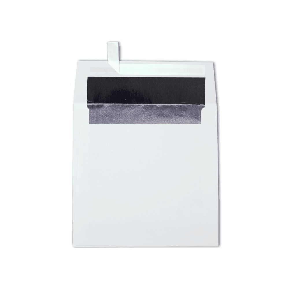 LUXPaper 6 1/2 x 6 1/2 Foil Lined Square Envelopes w/Peel & Press, White w/Silver LUX Lining, 50/Pack