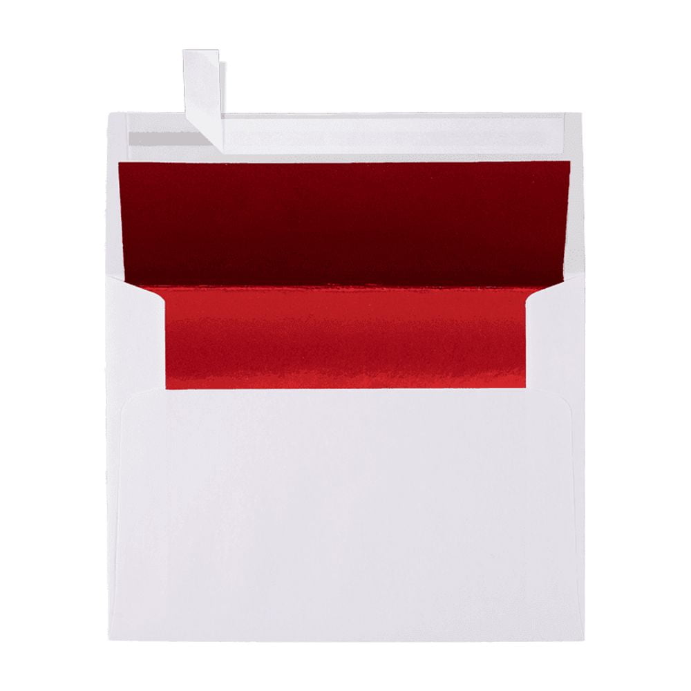 LUXPaper A2 Peel & Press Invitation Envelopes, 4 3/8 x 5 3/4, 60 lb. White with Red Lining, 50 Pack