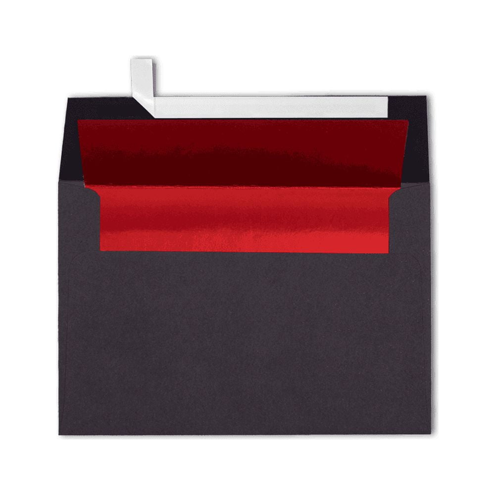 LUXPaper A4 Invitation Envelopes, 4 1/4 x 6 1/4, 80 lb. Black with Red Lining, 50 Pack
