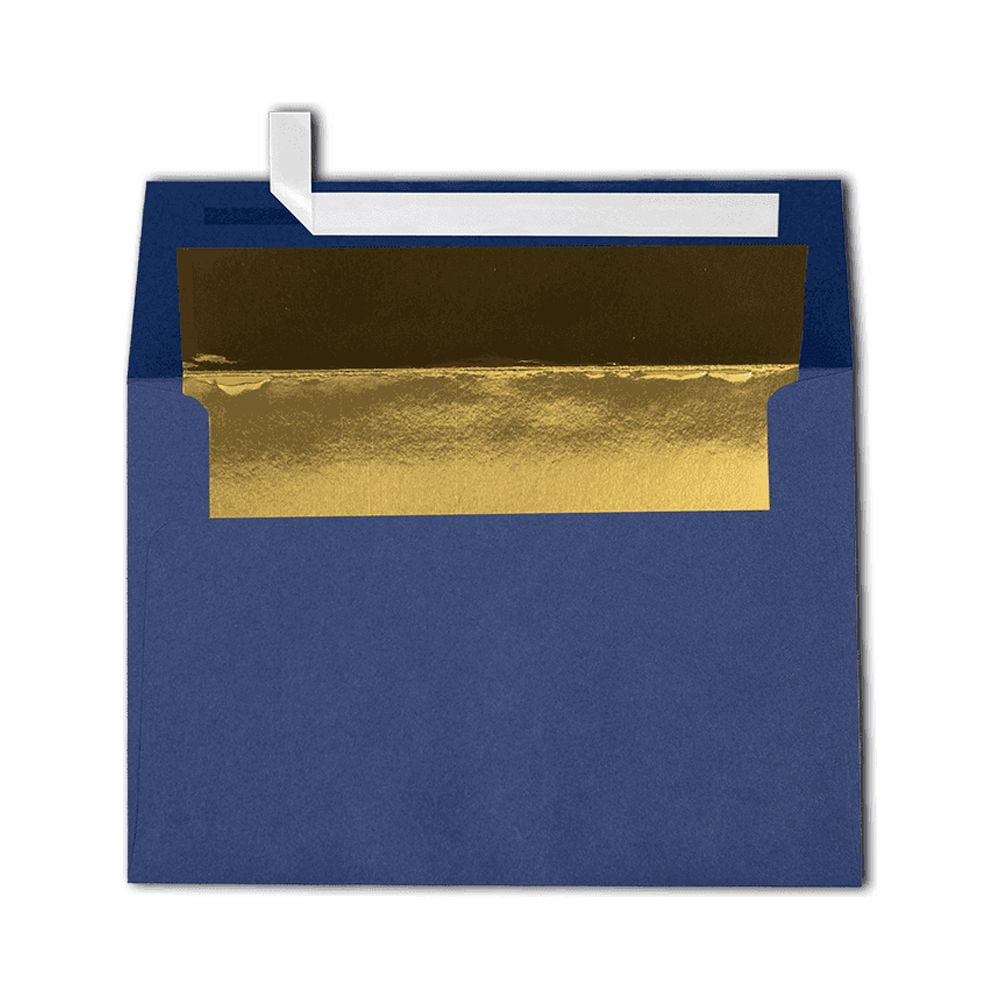 LUXPaper A4 Invitation Envelopes, 4 1/4 x 6 1/4, 80 lb. Navy Blue with Gold Lining, 50 Pack
