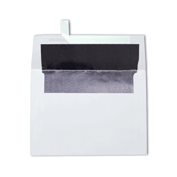 LUXPaper A6 Foil Lined Invitation Envelopes w/Peel & Press, 4 3/4 x 6 1/2, White w/Silver LUX Lining, 50 pack