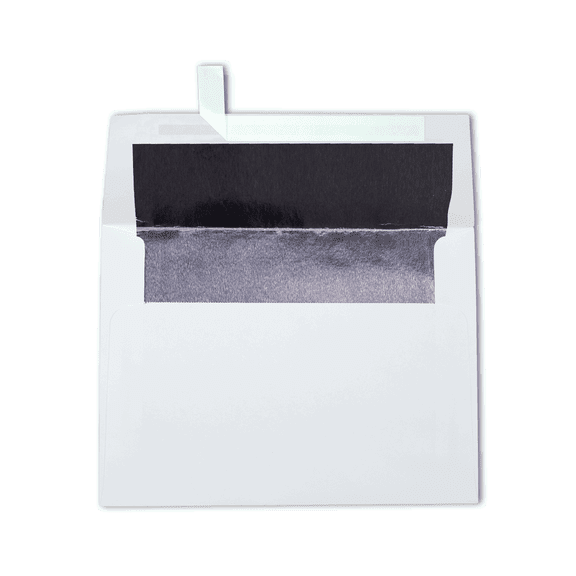 LUXPaper A6 Foil Lined Invitation Envelopes w/Peel & Press, 4 3/4 x 6 1/2, White w/Silver LUX Lining, 50 pack