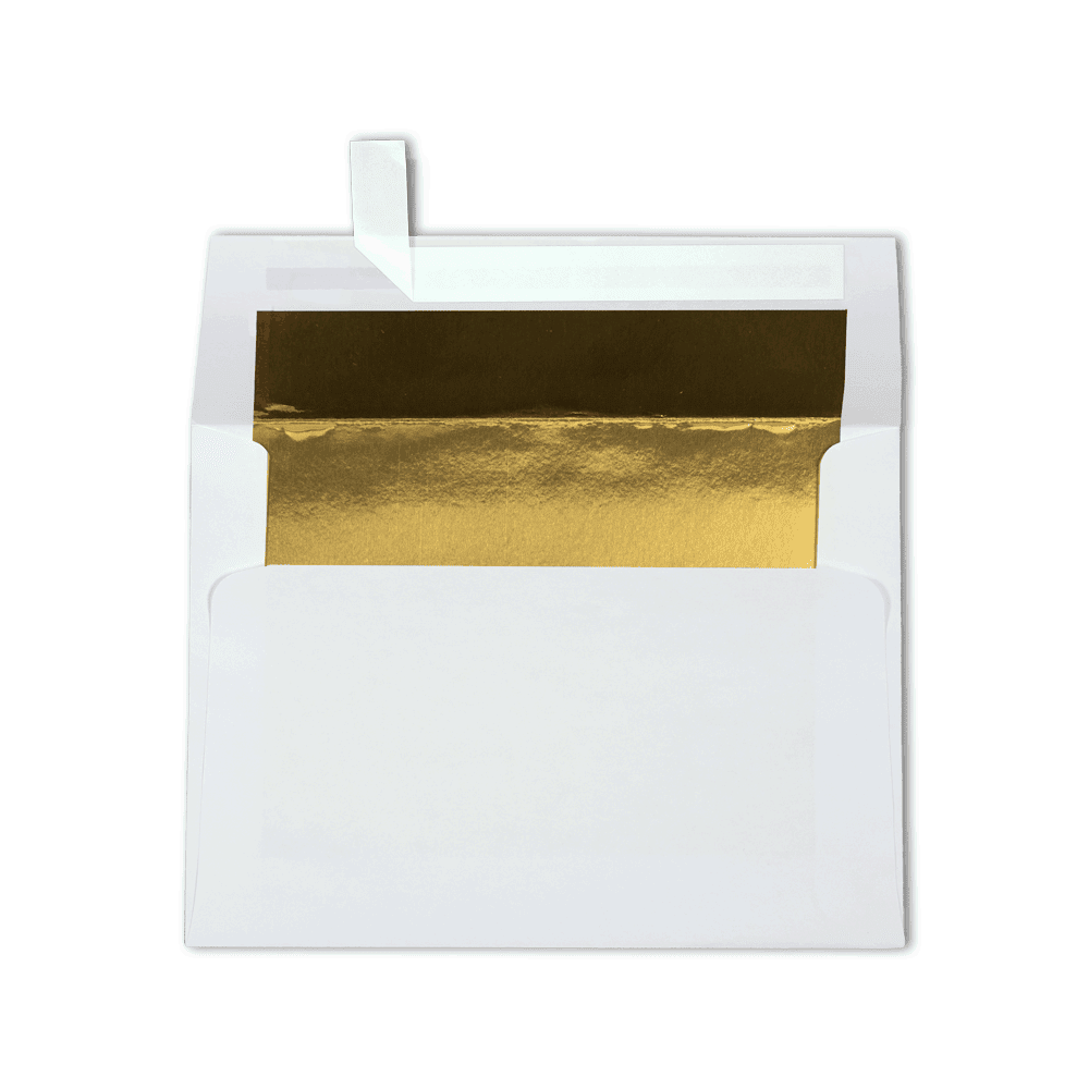 LUXPaper A6 Peel & Press Invitation Envelopes, 4 3/4 x 6 1/2, 60 lb. White w/ Gold Lining, 250 Pack
