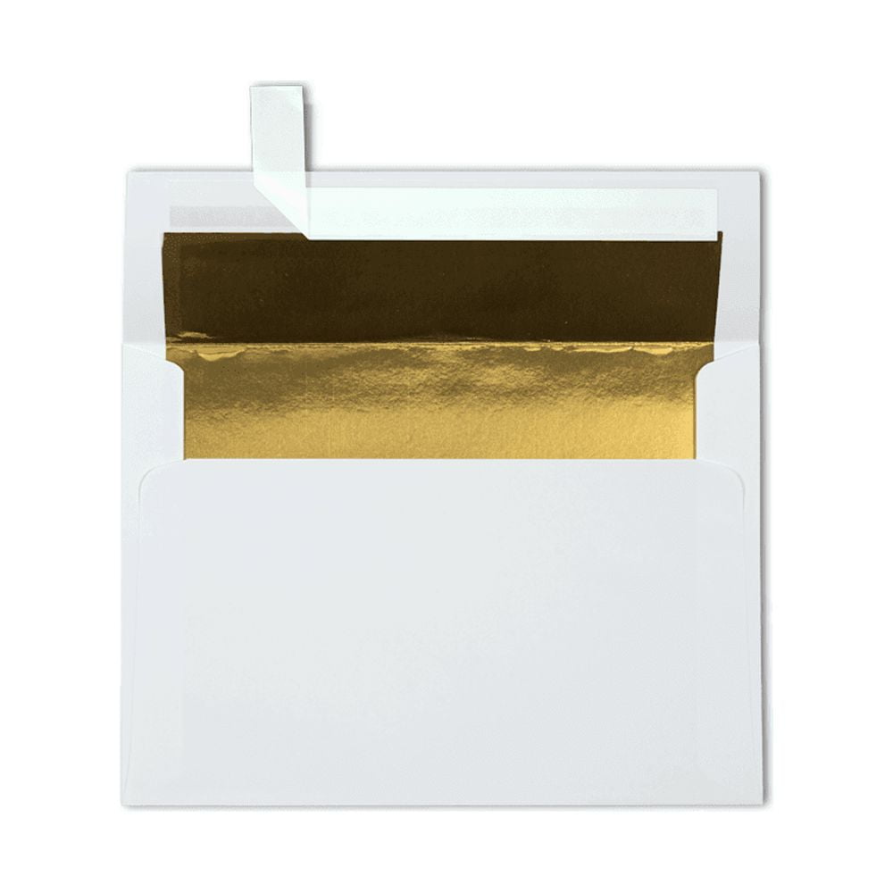 LUXPaper A7 Foil Lined Envelopes, 5 1/4 x 7 1/4, Peel & Press, 60 lb. White w/ Gold Lining, 1000 Pack