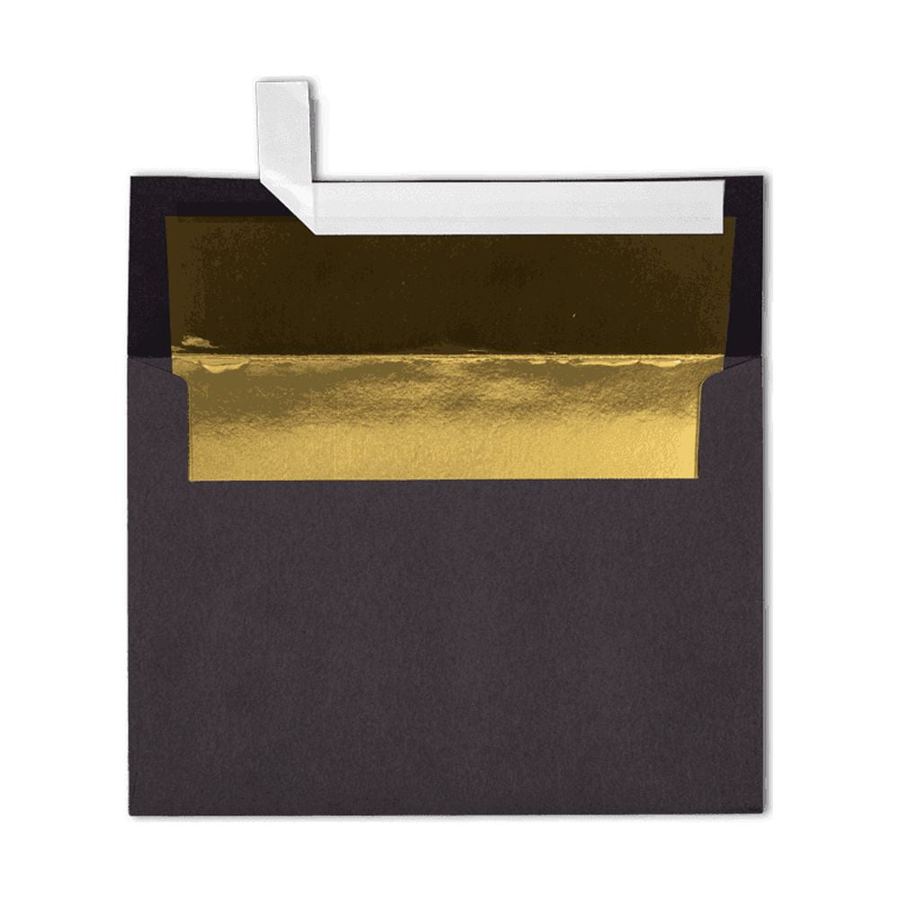 LUXPaper A7 Foil Lined Envelopes, 5 1/4 x 7 1/4, Peel & Press, 80 lb. Black w/Gold Lining, 50 Pack