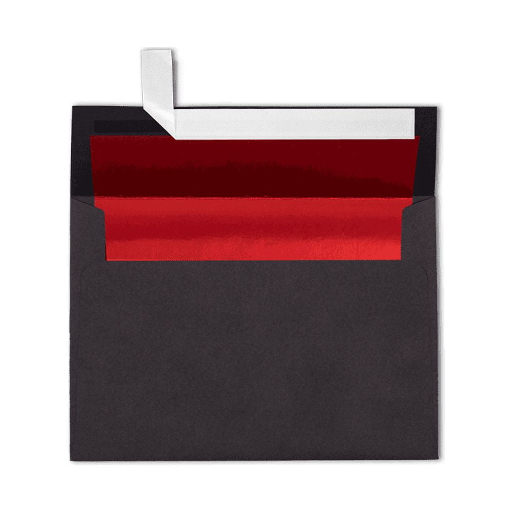 LUXPaper A7 Foil Lined Envelopes, 5 1/4 x 7 1/4, Peel & Press, 80 lb. Black w/ Red Lining, 50 Pack