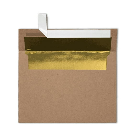 LUXPaper A7 Foil Lined Invitation Envelopes, Peel & Press, 5 1/4 x 7 1/4, Grocery Bag Brown w/ Gold Lining, 70lb, 50 Pack