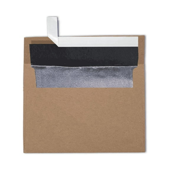 LUXPaper A7 Foil Lined Invitation Envelopes, Peel & Press, 5 1/4 x 7 1/4, Grocery Bag Brown w/ Silver Lining, 70lb, 50 Pack