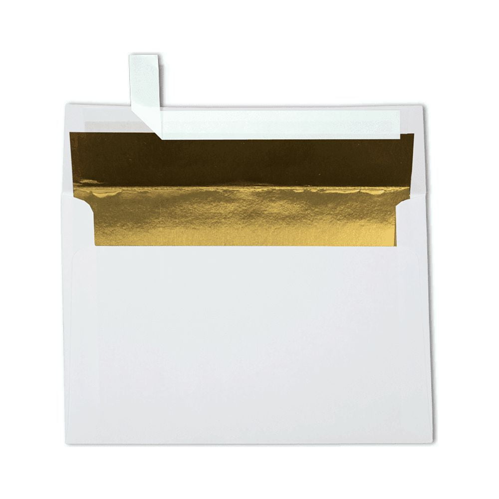 LUXPaper A8 Invitation Envelopes, 5 1/2 x 8 1/8, 60 lb. White with Gold Lining, 250 Pack