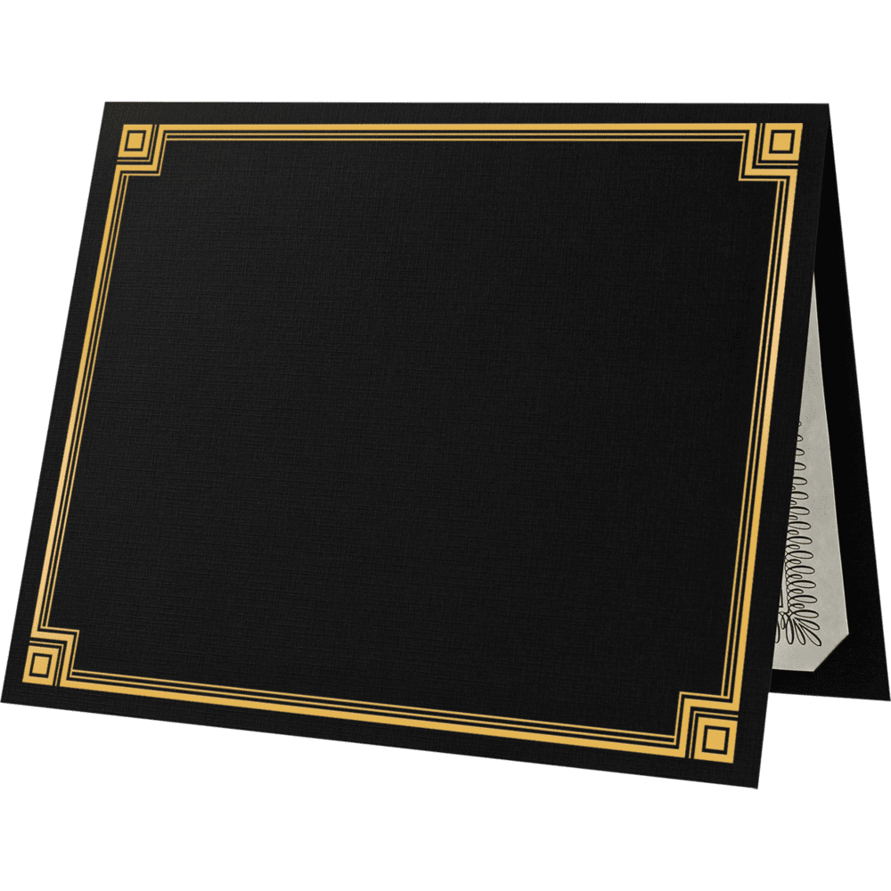 LUXPaper Certificate Holders for 8 1/2 x 11 Documents, 100 lb, Black Linen, Gold Foil Floral Border, 25 Pack, Holder Size 9 1/2 x 12