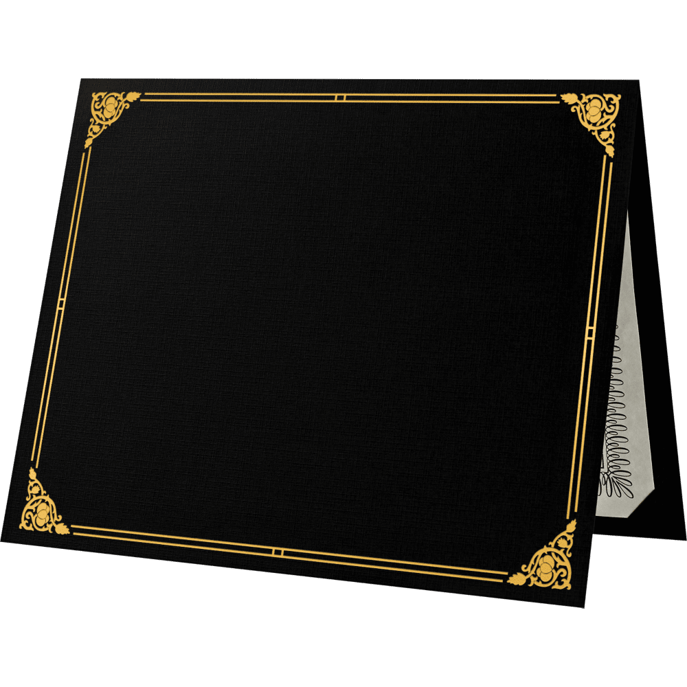 LUXPaper Certificate Holders for 8 1/2 x 11 Documents, 100 lb, Black Linen, Gold Foil Floral Border, 250 Pack, Holder Size 9 1/2 x 12