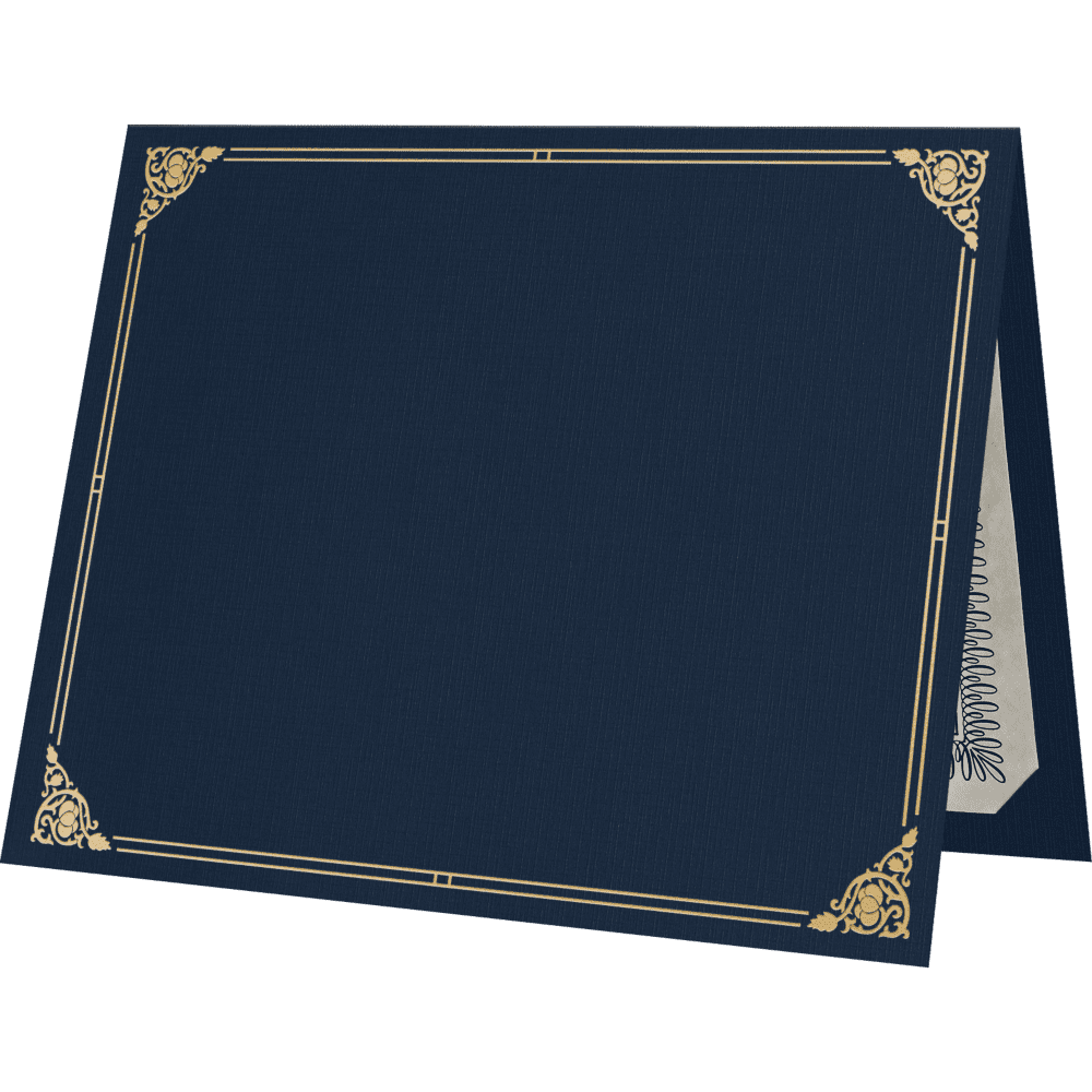 LUXPaper Certificate Holders for 8 1/2 x 11 Documents, 100 lb, Nautical Blue Linen, Gold Foil Floral Border, 250 Pack, Holder Size 9 1/2 x 12