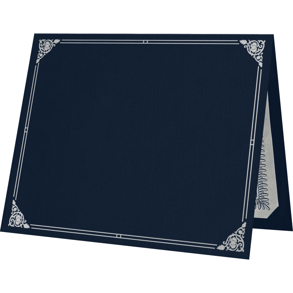 LUXPaper Certificate Holders for 8 1/2 x 11 Documents, 100 lb, Nautical Blue Linen, Silver Foil Floral Border, 25 Pack, Size 9 1/2 x 12