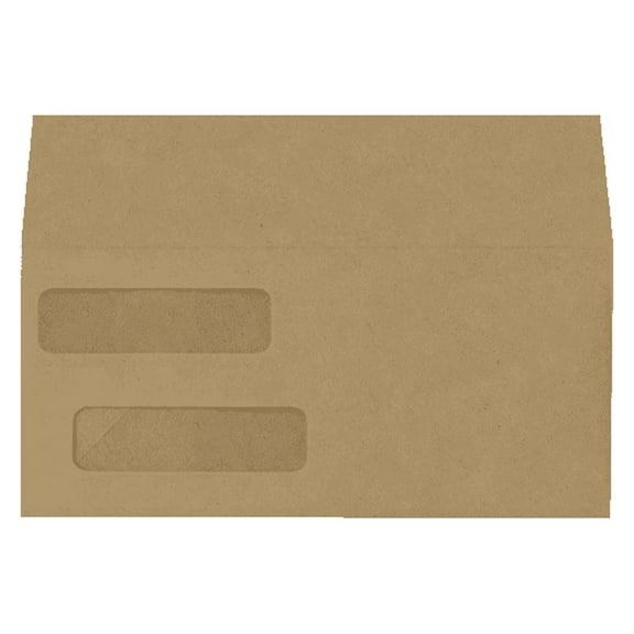LUXPaper Double Window Invoice Envelopes w/Peel & Press, 4 1/8 x 9 1/8, 70lb. Grocery Bag Brown, 250 Pack, 70lb Paper